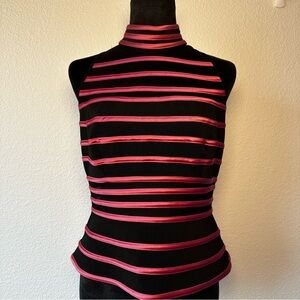 JS Collections Black and Pink‎ Satin Trim High Neck Sleeveless Top Size 10